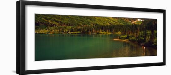 Man Fly Fishing on the Bullhead Lake, Swiftcurrent Valley, Us Glacier National Park, Montana, USA-null-Framed Photographic Print