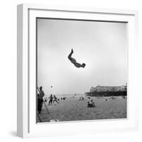 Man Flying Off a Trampoline at Santa Monica Beach-Loomis Dean-Framed Photographic Print