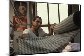 Man Gathers Fabric at the Cindy Collins Inc Sportswear Company, New York, New York, 1960-Walter Sanders-Mounted Photographic Print
