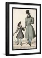 Man: Grey D-B Overcoat Full Skirts Gigot Sleeves Hip Pockets and Beaver Fur Collar-null-Framed Art Print