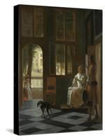 Man Handing a Letter to a Woman-Pieter de Hooch-Stretched Canvas