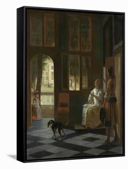 Man Handing a Letter to a Woman-Pieter de Hooch-Framed Stretched Canvas