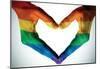 Man Hands Painted As The Rainbow Flag Forming A Heart, Symbolizing Gay Love-null-Mounted Poster