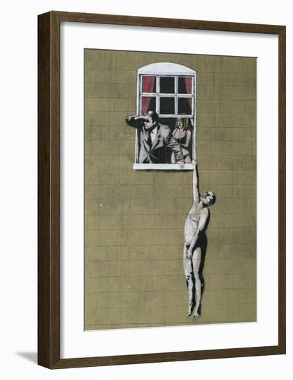 Man Hanging out of Window-Banksy-Framed Giclee Print