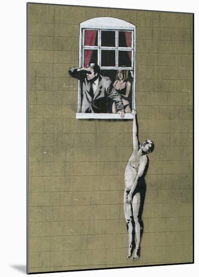 Man Hanging out of Window-Banksy-Mounted Giclee Print
