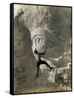 Man Hangs Onto Eye at Mount Rushmore-null-Framed Stretched Canvas