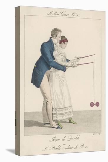 Man Helps a Lady to Start off the Diabolo on the String-Gatine-Stretched Canvas