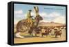 Man Herding Cattle from Giant Jack Rabbit-null-Framed Stretched Canvas