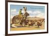 Man Herding Cattle from Giant Jack Rabbit-null-Framed Premium Giclee Print