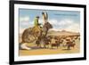 Man Herding Cattle from Giant Jack Rabbit-null-Framed Premium Giclee Print