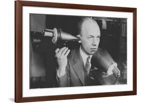 Man Hold's Bell's First Telephone-null-Framed Premium Giclee Print