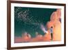 man holding a cage with floating star dust-Tithi Luadthong-Framed Art Print