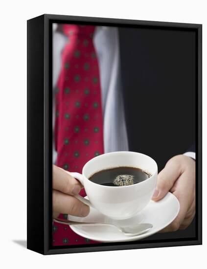 Man Holding Cup of Coffee-null-Framed Stretched Canvas