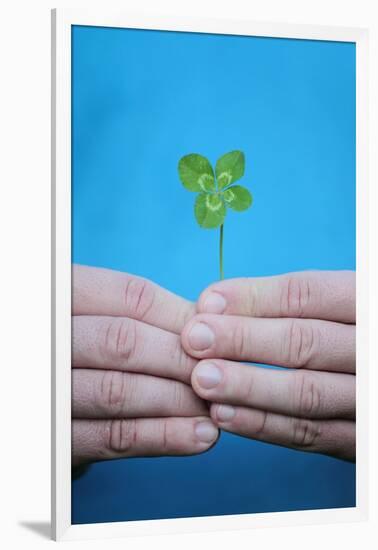 Man Holding Four-Leaf Clover-Joe Petersburger-Framed Photographic Print