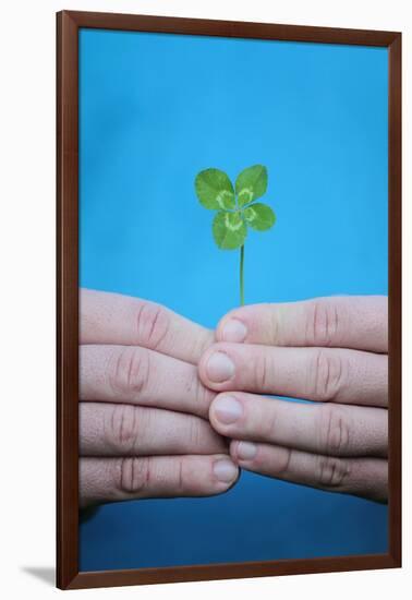 Man Holding Four-Leaf Clover-Joe Petersburger-Framed Photographic Print