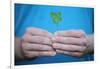 Man Holding Four-Leaf Clover-Joe Petersburger-Framed Photographic Print