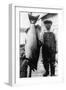 Man Holding Life Size King Salmon - Alaska-Lantern Press-Framed Art Print