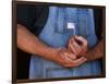 Man Holding Small American Flag-Bob Rowan-Framed Photographic Print