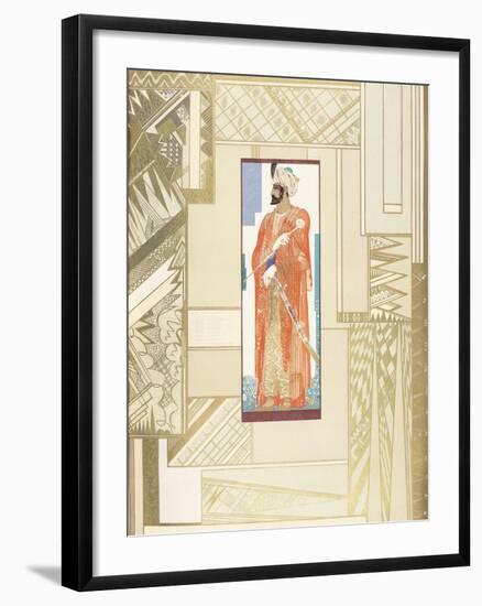 Man in a Turban, with Modern Design Surround, 1927 (Coloured Engraving)-Francois-Louis Schmied-Framed Giclee Print