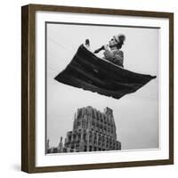 Man in Arabic Dress, Smoking a Water Cooled Pipe, is Comfortably Sitting on a Magic Carpet-Andreas Feininger-Framed Photographic Print