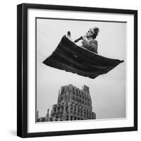 Man in Arabic Dress, Smoking a Water Cooled Pipe, is Comfortably Sitting on a Magic Carpet-Andreas Feininger-Framed Photographic Print