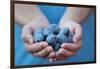 Man in Blue T-Shirt Holds Plum Fruits in His Palms-Joe Petersburger-Framed Photographic Print