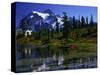 Man in Canoe, Picture Lake, WA-David Carriere-Stretched Canvas