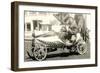 Man in Flag-Draped Mini-Car-null-Framed Art Print