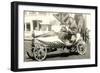 Man in Flag-Draped Mini-Car-null-Framed Art Print