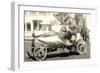 Man in Flag-Draped Mini-Car-null-Framed Art Print