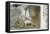 Man in Garden Chair with Pet Dog-null-Framed Stretched Canvas