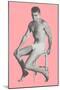 Man in Jockey Shorts on Stool with Pink Background-null-Mounted Premium Giclee Print