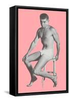 Man in Jockey Shorts on Stool with Pink Background-null-Framed Stretched Canvas