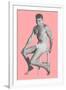 Man in Jockey Shorts on Stool with Pink Background-null-Framed Art Print