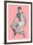 Man in Jockey Shorts on Stool with Pink Background-null-Framed Art Print