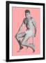 Man in Jockey Shorts on Stool with Pink Background-null-Framed Art Print