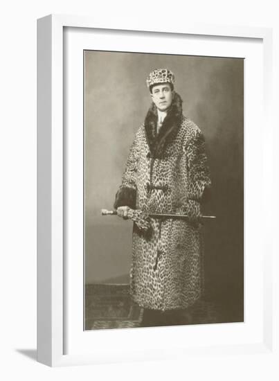 Man in Leopard Motoring Coat-null-Framed Art Print