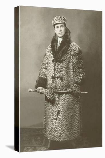 Man in Leopard Motoring Coat-null-Stretched Canvas