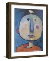 Man in Orange Shirt with Bird-Tim Nyberg-Framed Giclee Print