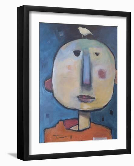 Man in Orange Shirt with Bird-Tim Nyberg-Framed Giclee Print