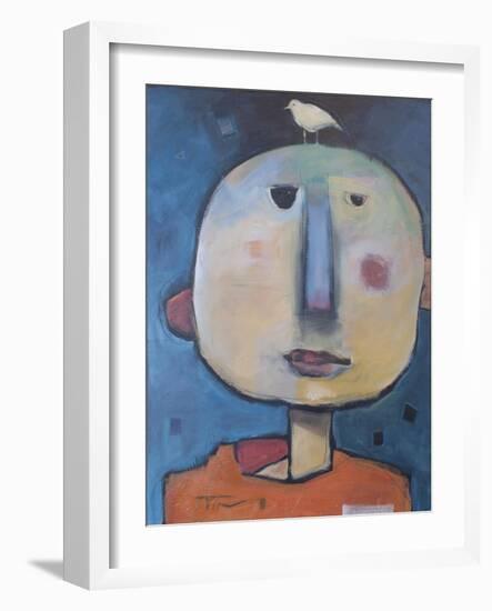 Man in Orange Shirt with Bird-Tim Nyberg-Framed Giclee Print