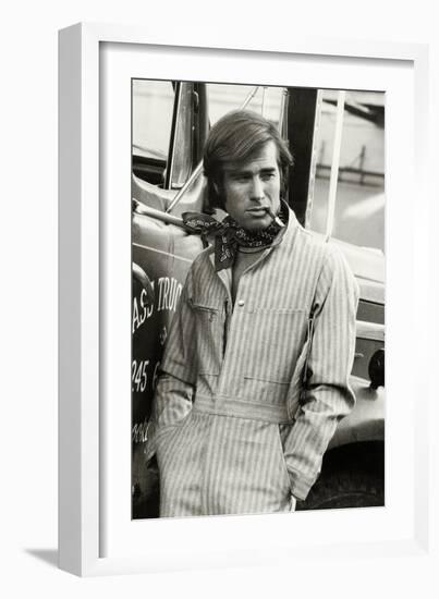 Man in Striped Denim Jumpsuit and Bandana Leaning Against a Truck with a Cigarette-Bruce Weber-Framed Premium Giclee Print