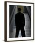 Man in Suit and Bowler Hat Standing in Front of Skyscraper-null-Framed Photographic Print