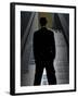 Man in Suit and Bowler Hat Standing in Front of Skyscraper-null-Framed Photographic Print