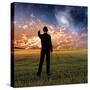 Man in Suit Touches Sky Creating Ripples-rolffimages-Stretched Canvas