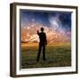 Man in Suit Touches Sky Creating Ripples-rolffimages-Framed Photographic Print