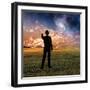 Man in Suit Touches Sky Creating Ripples-rolffimages-Framed Photographic Print