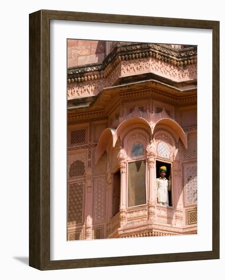 Man in Window of Fort Palace, Jodhpur at Fort Mehrangarh, Rajasthan, India-Bill Bachmann-Framed Photographic Print