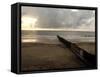 Man Jogs by the Beach Towards the Wall Dividing Mexico and the U.S. in Tijuana, Mexico-null-Framed Stretched Canvas