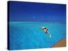 Man Jumping into Tropical Sea from Deck, Maldives, Indian Ocean-Papadopoulos Sakis-Stretched Canvas